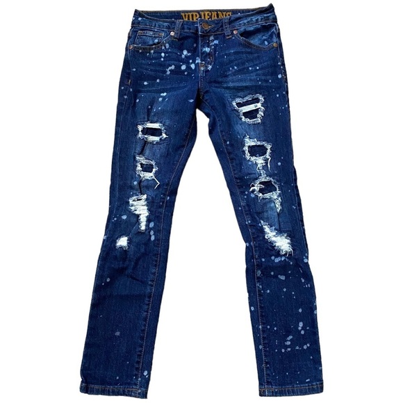 VIP Jeans Distressed Bleach Spots Skinny Jeans Size Girls 12 - Picture 1 of 9